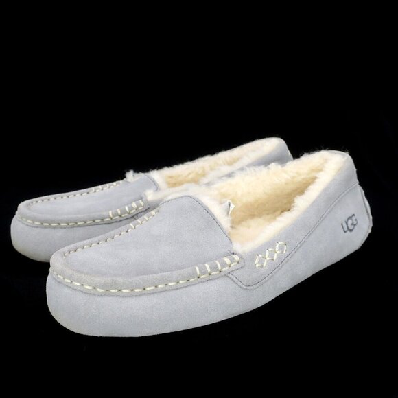 UGG Australia Ansley Slipper Gray Suede Moccasin Loafer Sheepskin Women's 5M - Picture 2 of 4